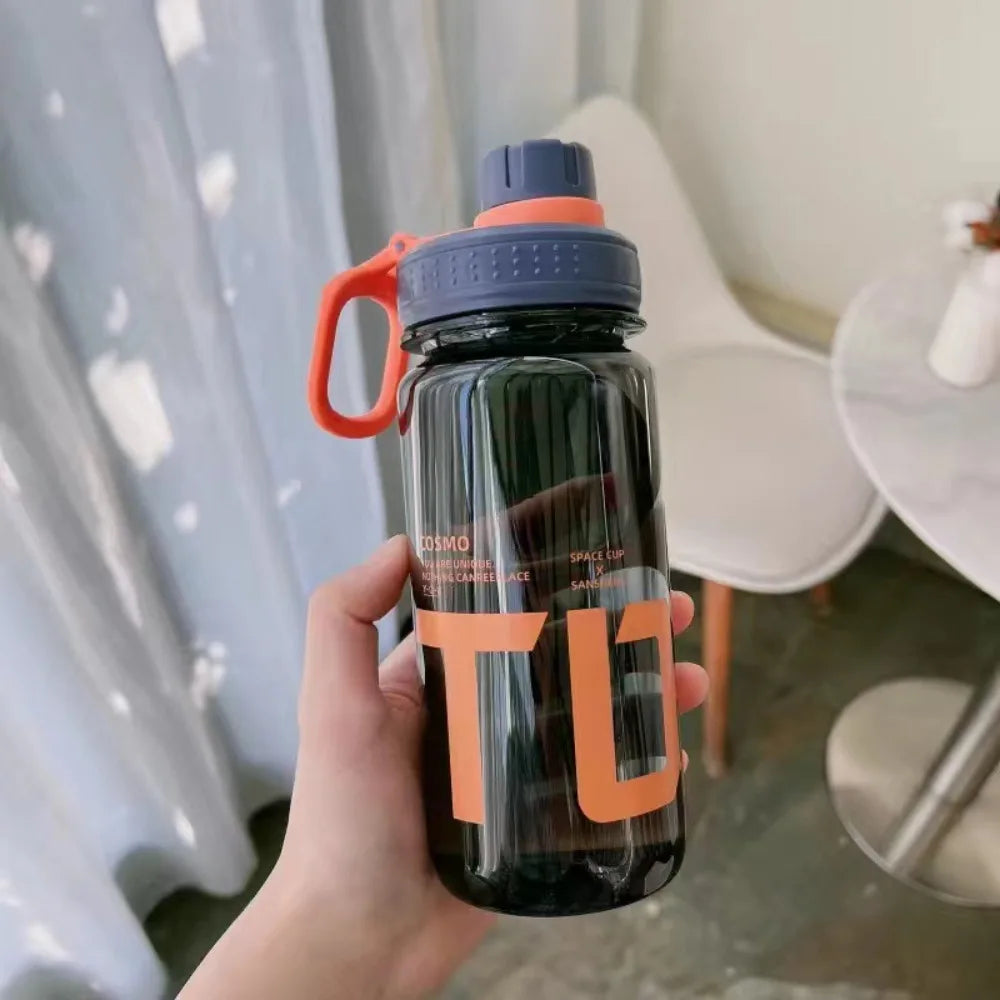 0.6L/0.8L/1L Large Capacity Water Bottles Plastic Leak Proof Travel Kettle with Handle Strap Lightweight Sports Shaker Cup