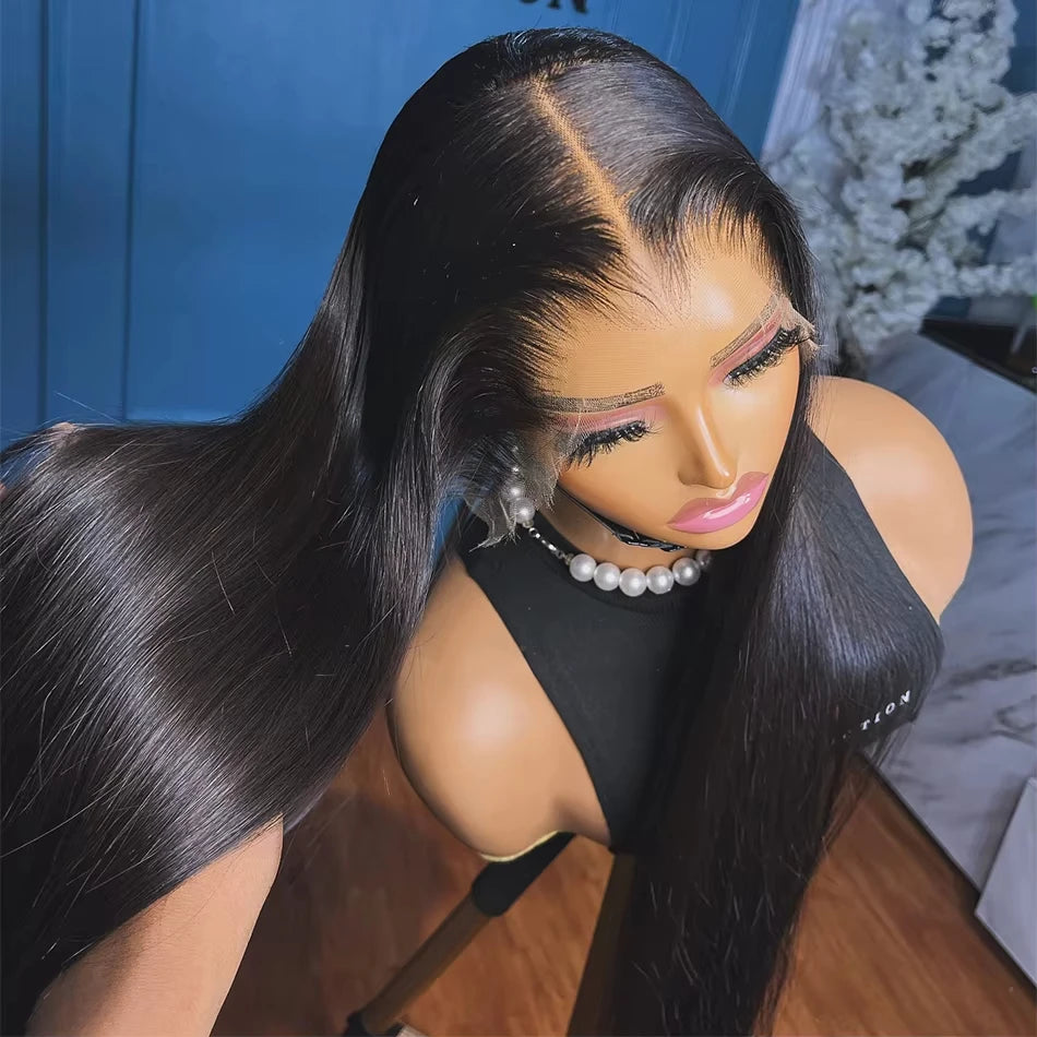 Bone Straight Lace Front Wigs Human Hair Brazilian 13x4 13x6 5x5HD Transparent Lace Frontal Wigs For Women 40 Inches 220 Density
